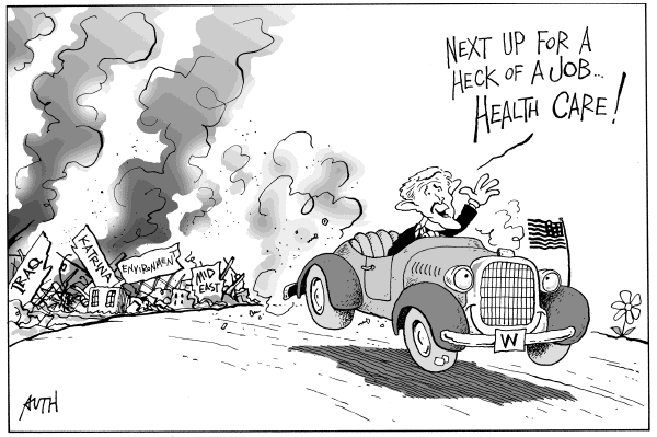 Political cartoon on Administration Restates Policies by Tony Auth, Philadelphia Inquirer