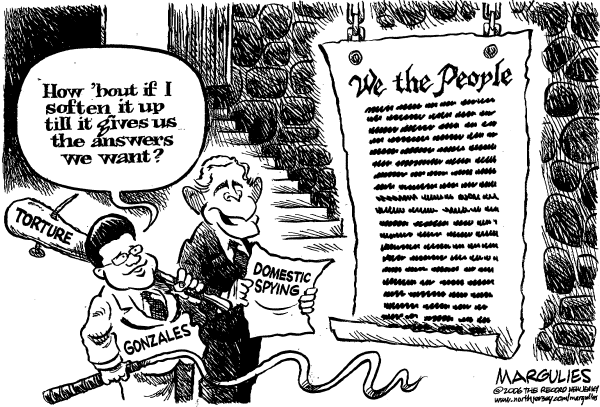 Political cartoon on War Requires Strong Presidency, President Says by Jimmy Margulies, The Record, New Jersey