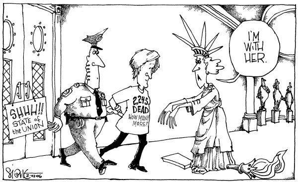 Political cartoon on War Requires Strong Presidency, President Says by Signe Wilkinson, Philadelphia Daily News