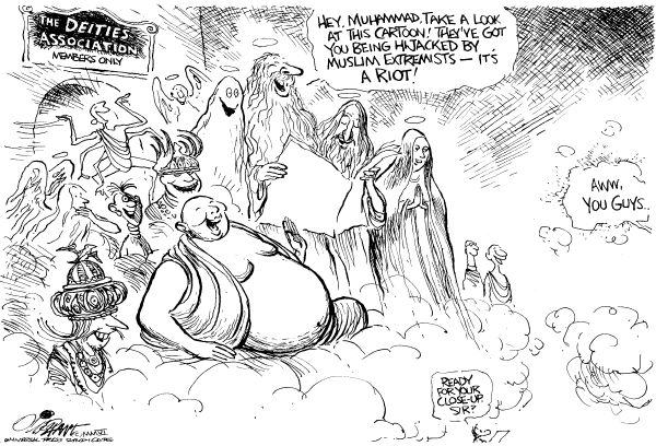 Political cartoon on Cartoons Cross the Line, Critics Say by Pat Oliphant, Universal Press Syndicate