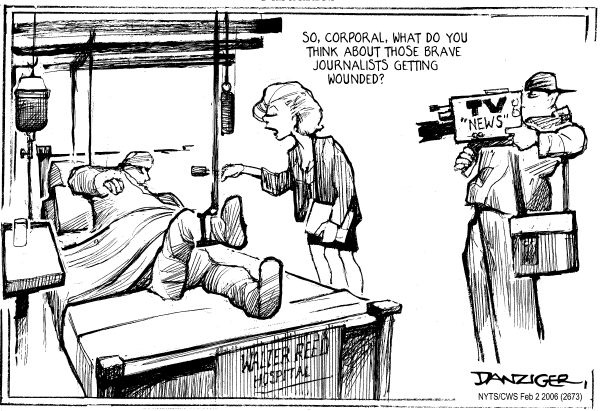 Political cartoon on Reporters Wounded in Iraq by Jeff Danziger, Cartoonists & Writers Syndicate