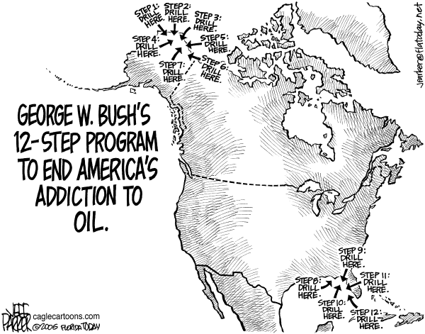 Political cartoon on US Addicted to Oil, Oilman Says by Jeff Parker, Florida Today