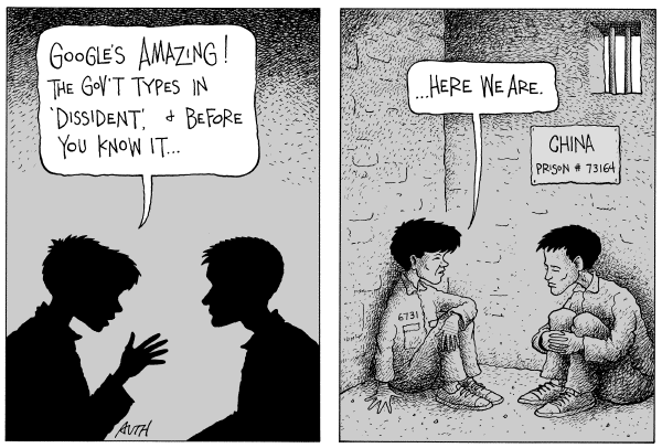 Political cartoon on Internet Use Grows in China by Tony Auth, Philadelphia Inquirer