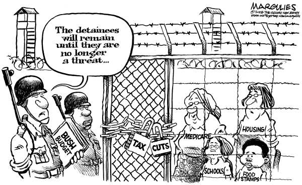 Political cartoon on Budget Cuts Spare the Military by Jimmy Margulies, The Record, New Jersey