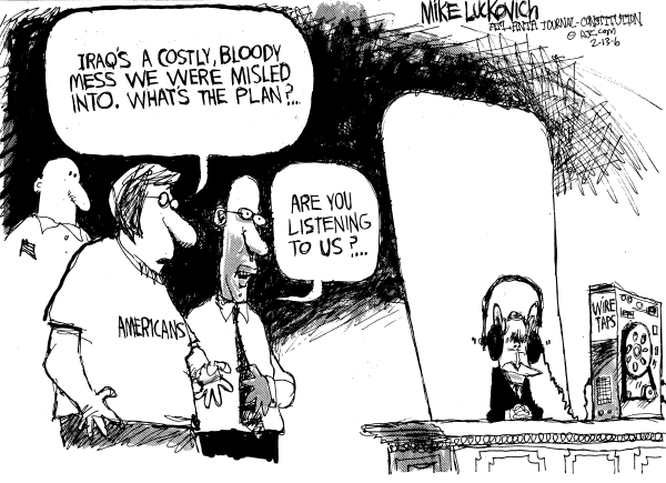 Political cartoon on More Progress in Iraq by Mike Luckovich, Atlanta Journal-Constitution