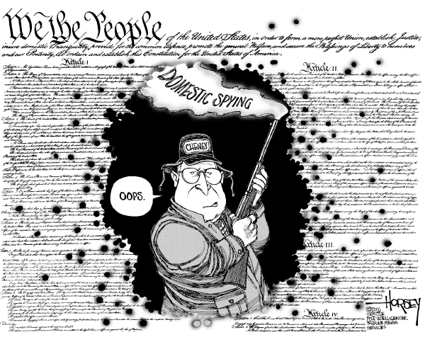 Political cartoon on White House Defends Domestic Spying by David Horsey, Seattle Post-Intelligencer
