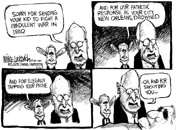 Political cartoon on President Supports Cheney by Mike Luckovich, Atlanta Journal-Constitution