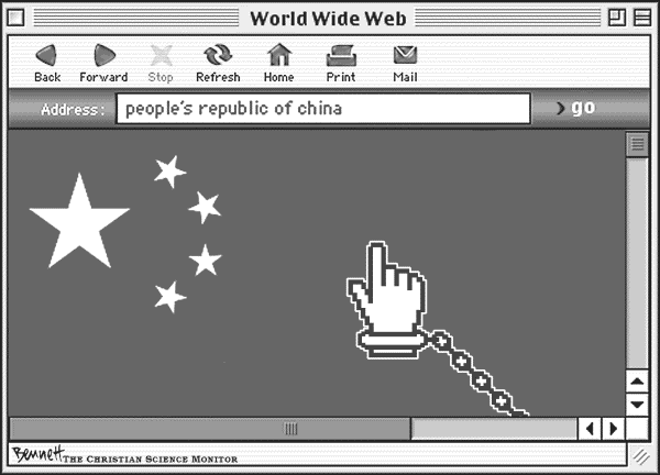 Political cartoon on Google's China Policy Under Fire by Clay Bennett, Christian Science Monitor