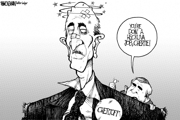 Political cartoon on Katrina Still Causing Problems by Drew Sheneman, Newark Star Ledger