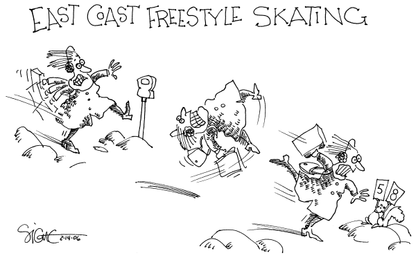 Political cartoon on Winter Olympics Bring Surprises by Signe Wilkinson, Philadelphia Daily News