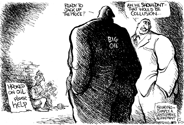 Political cartoon on Signs of Inflation Appear by Pat Oliphant, Universal Press Syndicate