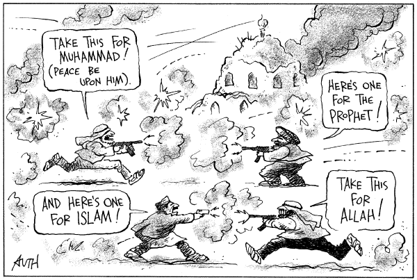 Political cartoon on Unprecedented Progress in Iraq by Tony Auth, Philadelphia Inquirer