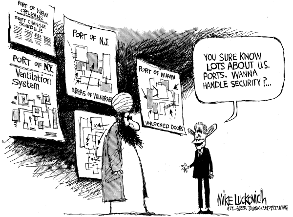 Political cartoon on Port Deal Delayed by Mike Luckovich, Atlanta Journal-Constitution