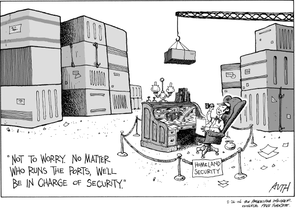 Political cartoon on Port Deal Delayed by Tony Auth, Philadelphia Inquirer