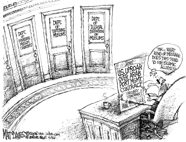 Political cartoon on Port Deal Delayed by Matt Davies, Journal News