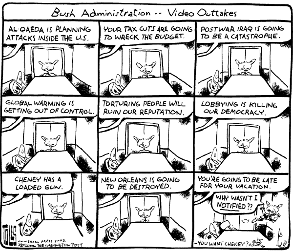Political cartoon on Bush's Popularity Hits Record by Tom Toles, Washington Post