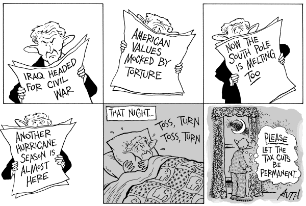 Political cartoon on Bush's Popularity Hits Record by Tony Auth, Philadelphia Inquirer