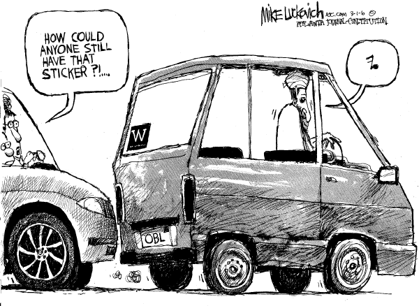 Political cartoon on Bush's Popularity Hits Record by Mike Luckovich, Atlanta Journal-Constitution