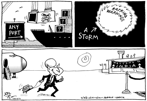 Political cartoon on President Visits Sub-Continent by Joel Pett, Lexington Observer