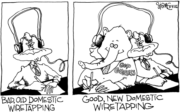 Political cartoon on Patriot Act Renewed by Signe Wilkinson, Philadelphia Daily News