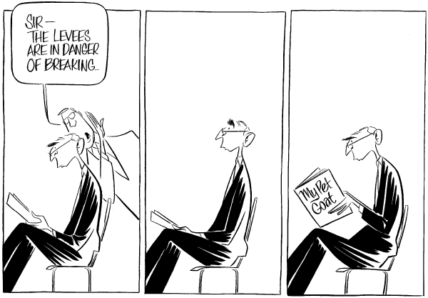 Political cartoon on Video Contadicts Bush's Katrina Account by Ann Telnaes, Tribune Media Services