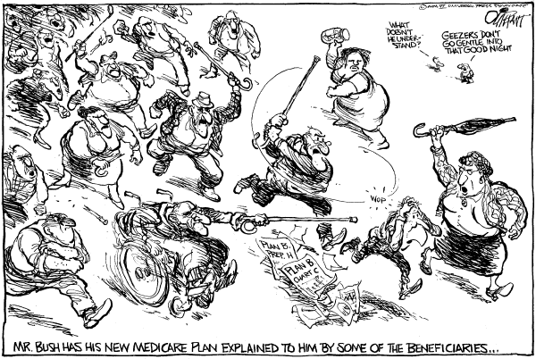 Political cartoon on Bush's Rating Approaches New Record by Pat Oliphant, Universal Press Syndicate