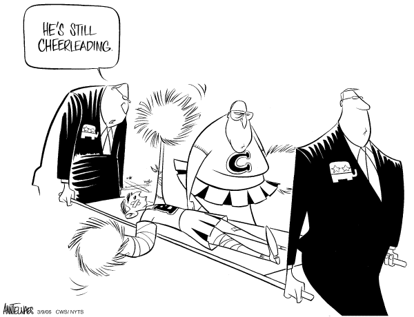 Political cartoon on Bush's Rating Approaches New Record by Ann Telnaes, Tribune Media Services