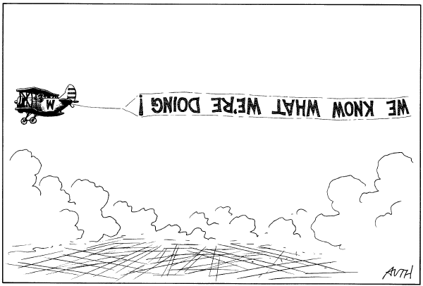 Editorial Cartoon by Tony Auth, Philadelphia Inquirer on Bush Goes on the Offensive
