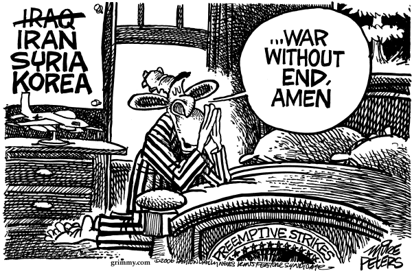 Editorial Cartoon by Mike Peters, Dayton Daily News on Bush Goes on the Offensive