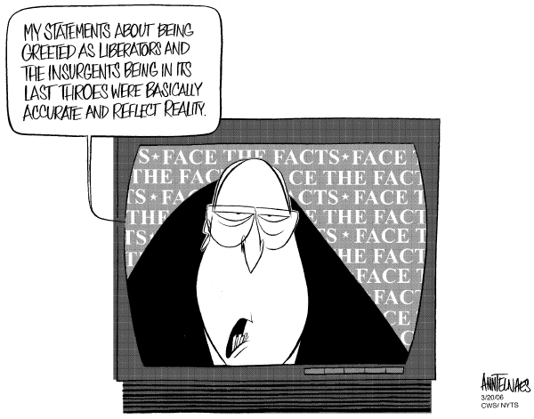 Editorial Cartoon by Ann Telnaes, CWS/CartoonArts Intl. on White House Celebrates Iraq War Anniversary