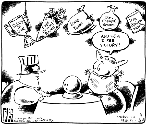 Editorial Cartoon by Tom Toles, Washington Post on White House Celebrates Iraq War Anniversary
