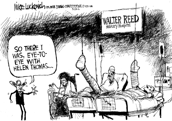 Editorial Cartoon by Mike Luckovich, Atlanta Journal-Constitution on White House Reports Good News in Iraq
