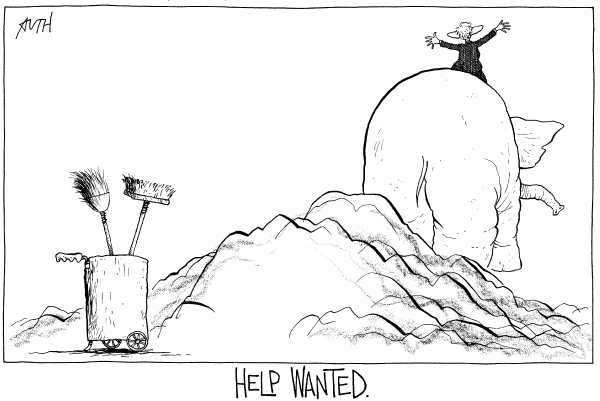 Editorial Cartoon by Tony Auth, Philadelphia Inquirer on President Continues to Battle