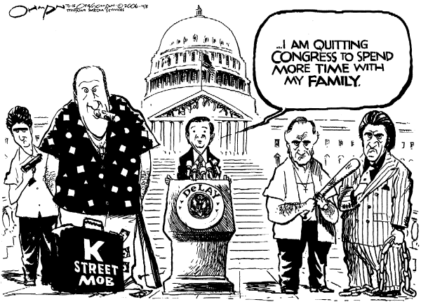 Editorial Cartoon by Jack Ohman, The Oregonian on Tom Delay Quits