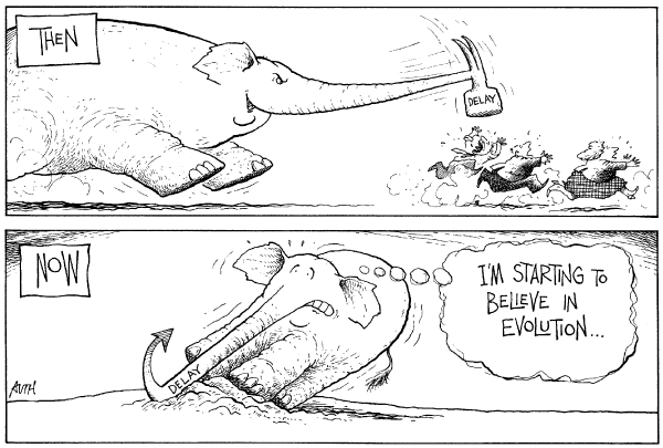 Editorial Cartoon by Tony Auth, Philadelphia Inquirer on Tom Delay Quits