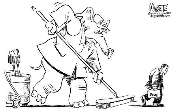 Editorial Cartoon by Doug Marlette, Tallahasee Democrat on GOP Says Goodbye to Delay