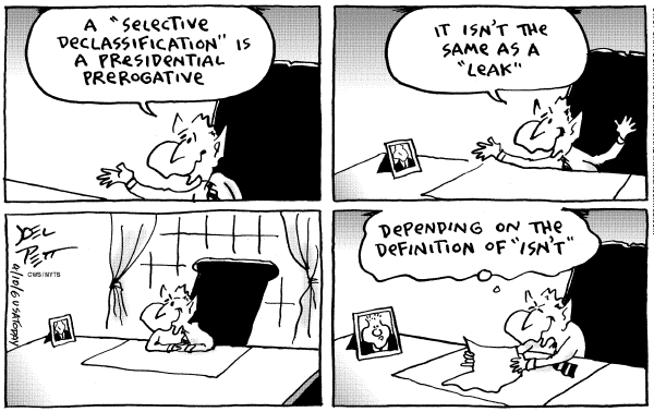 Editorial Cartoon by Joel Pett, Lexington Herald-Leader, CWS/CartoonArts Intl. on Leak Was for Good of Nation, Bush Says