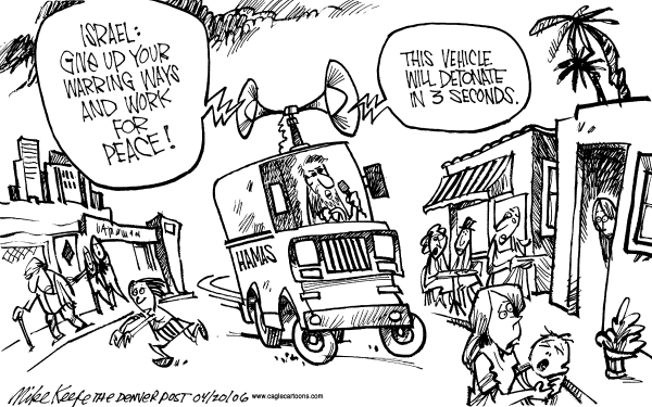 Editorial Cartoon by Mike Keefe, Denver Post on Suicide Bombers Strike Israel