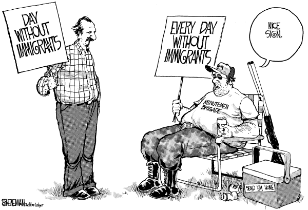 Editorial Cartoon by Drew Sheneman, Newark Star Ledger on Immigration Battle Heats Up