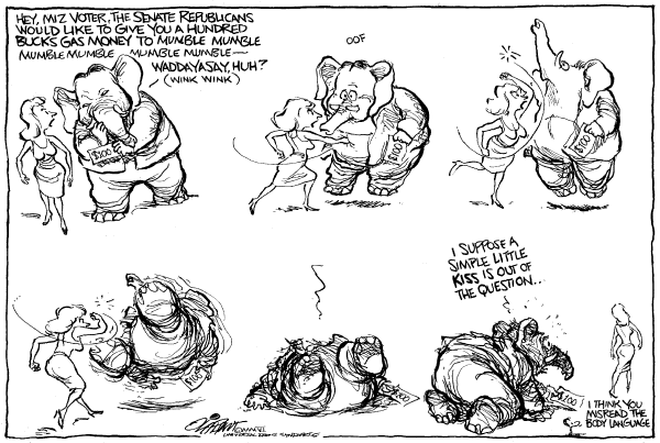 Editorial Cartoon by Pat Oliphant, Universal Press Syndicate on Record Profits for Exxon