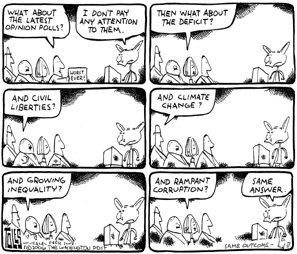 Editorial Cartoon by Tom Toles, Washington Post on President Refuses to Back Down