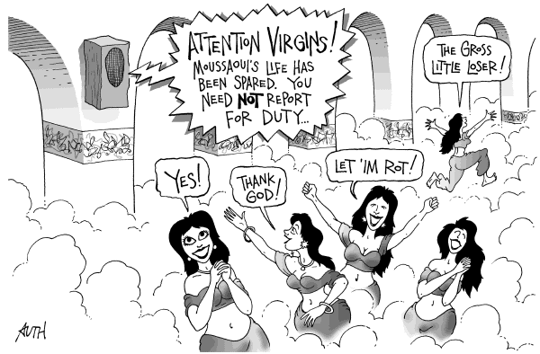 Editorial Cartoon by Tony Auth, Philadelphia Inquirer on Moussaoui Sentenced to Life