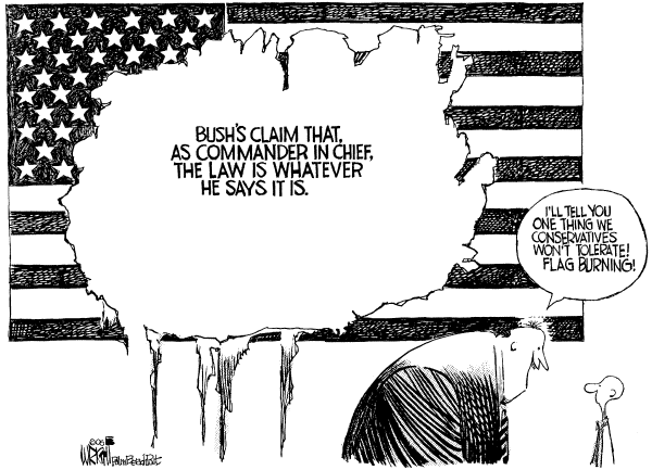 Editorial Cartoon by Don Wright, Palm Beach Post on President Defends Policies