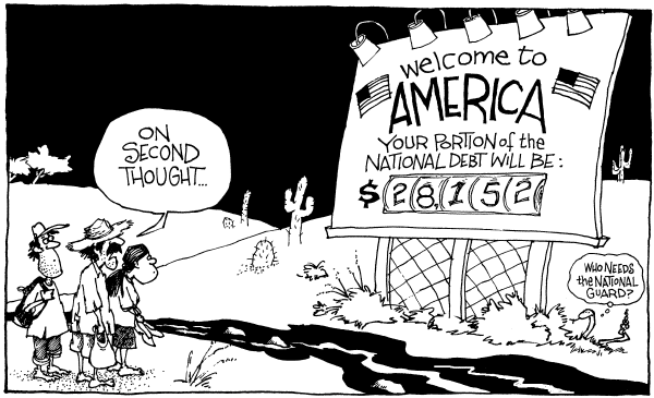 Editorial Cartoon by Signe Wilkinson, Philadelphia Daily News on National Guard Deployed to Border