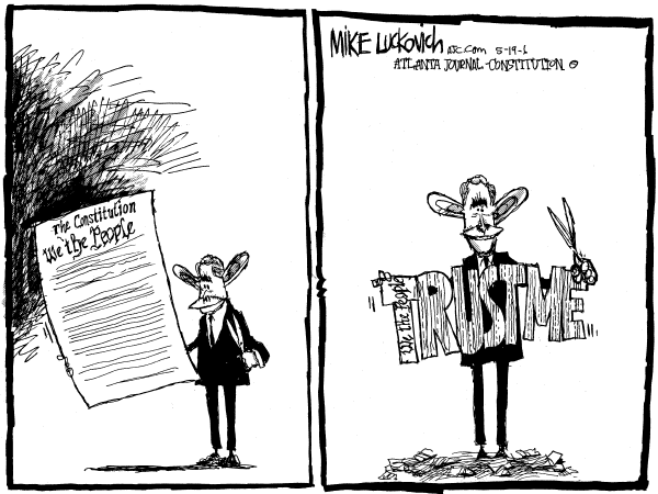 Editorial Cartoon by Mike Luckovich, Atlanta Journal-Constitution on President Unconcerned With Polls