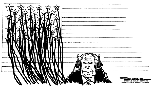 Editorial Cartoon by Paul Conrad, Tribune Media Services on White House: Spying Makes Us Safer