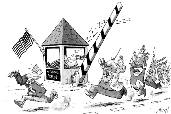 Editorial Cartoon by Tony Auth, Philadelphia Inquirer on Veterans Suffer Setback