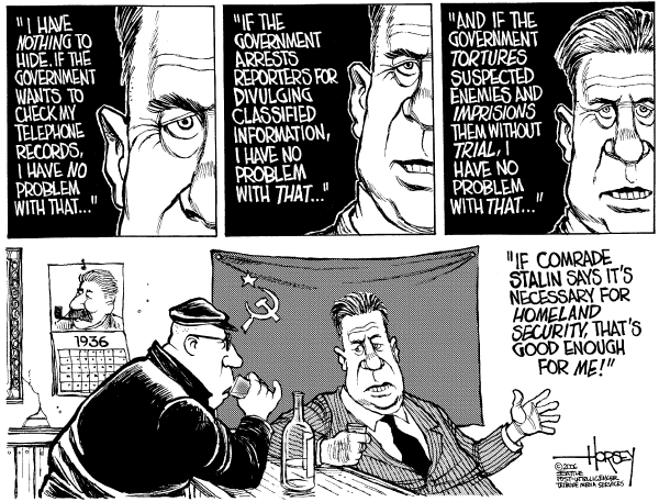 Editorial Cartoon by David Horsey, Seattle Post-Intelligencer on Homeland Security Tightens