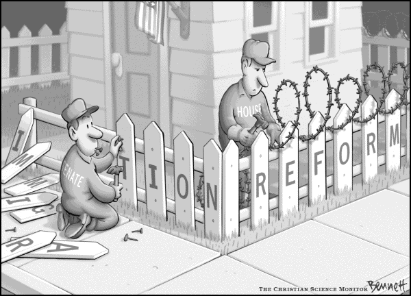 Editorial Cartoon by Clay Bennett, Christian Science Monitor on Fox Weighs In on Immigration