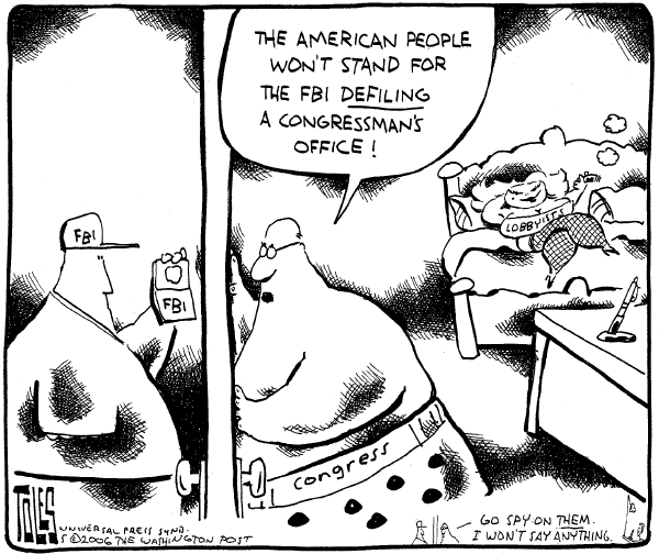 Editorial Cartoon by Tom Toles, Washington Post on FBI Raids Congressional Office
